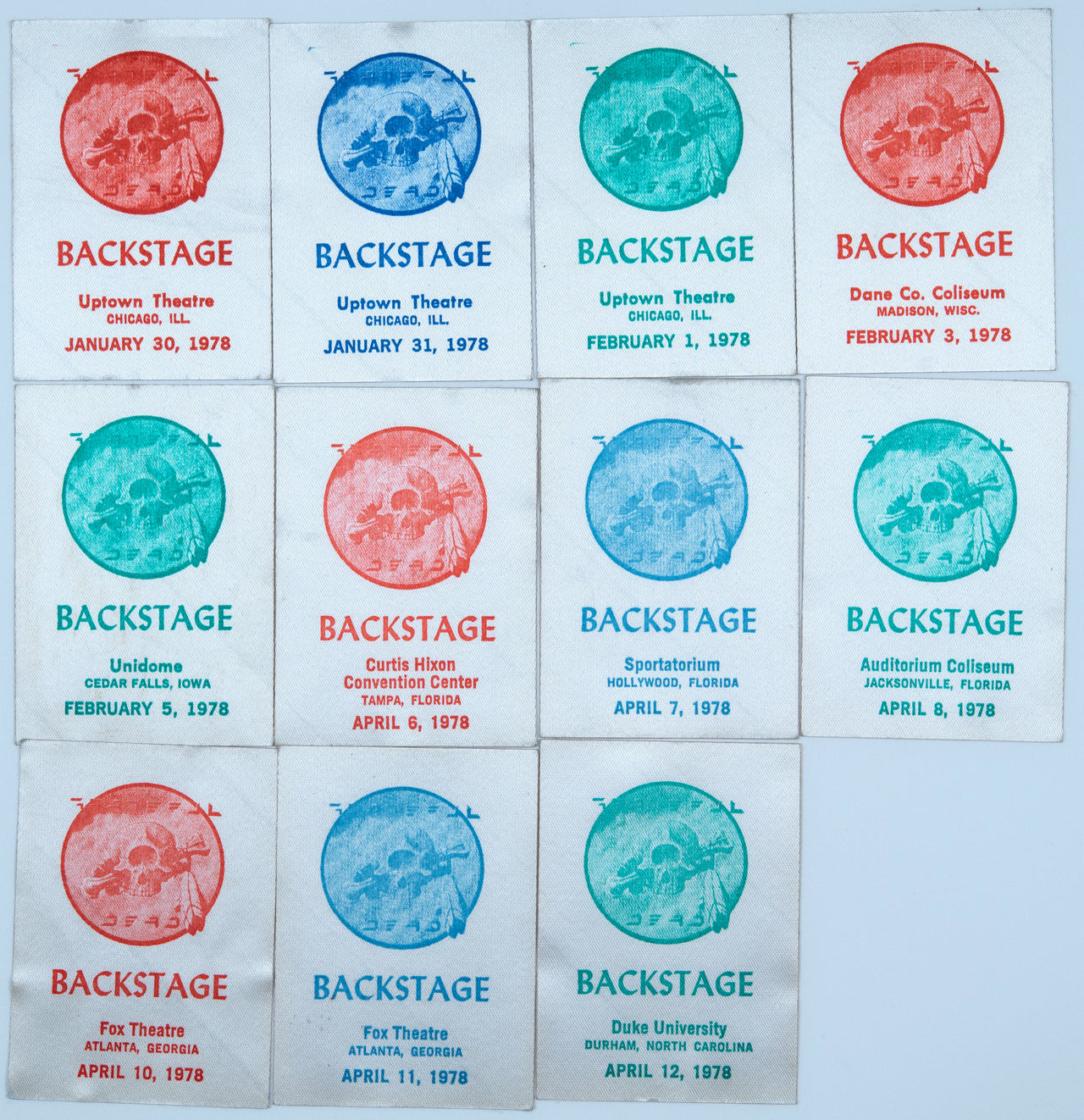 Grateful Dead Backstage Passes (1/30/1978 - 4/12/1978) from Dan Healy