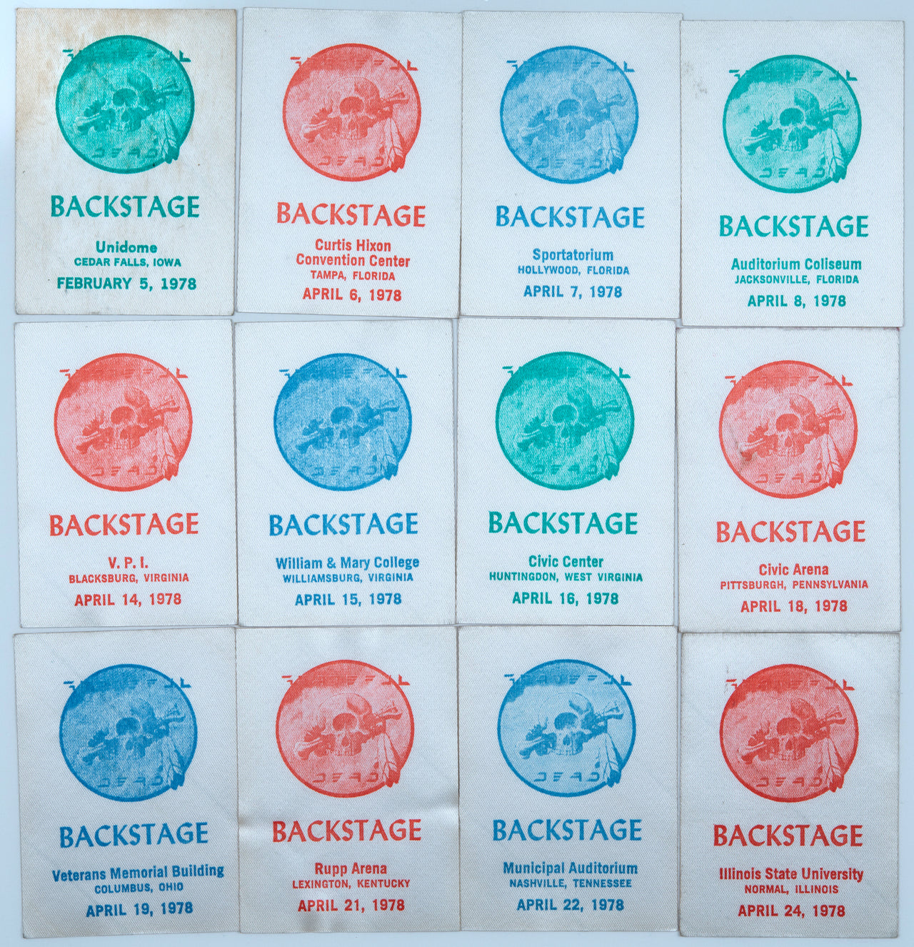 Grateful Dead Backstage Passes (2/5/1978 - 4/24/1978) from Dan Healy