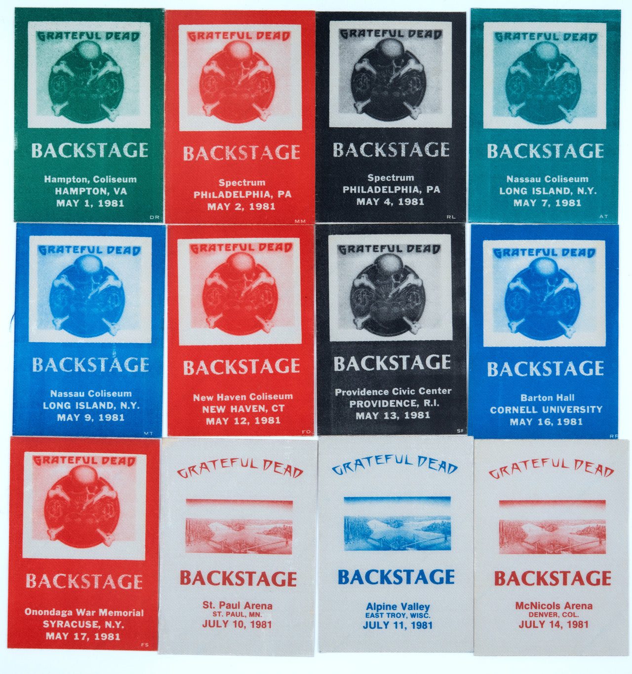 Grateful Dead Backstage Passes (5/1/1981 - 7/14/1981) from Dan Healy
