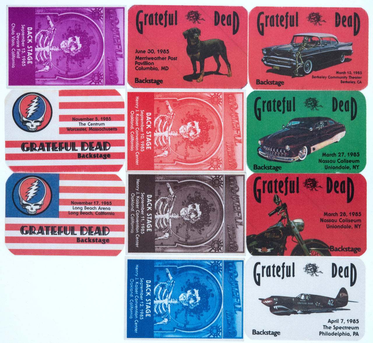 Grateful Dead Backstage Passes (3/13/1985 - 11/17/1985) from Dan Healy (1)