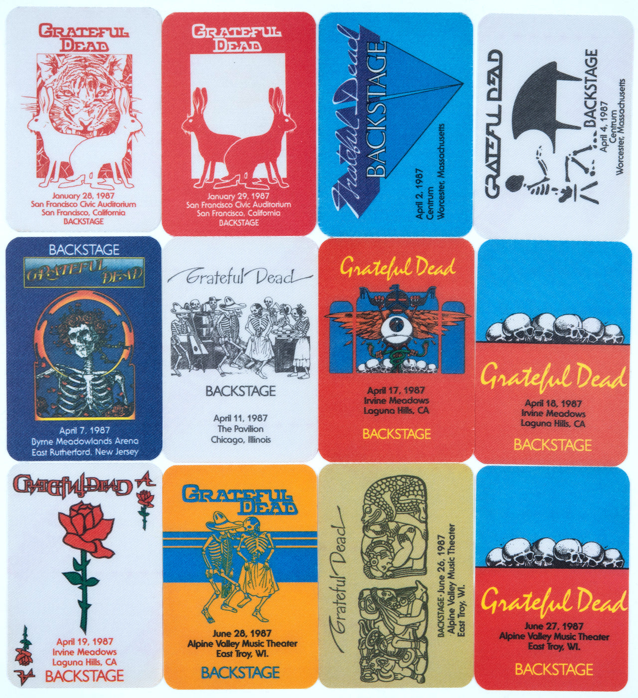 Grateful Dead Backstage Passes (1/28/1987 - 6/27/1987) from Dan Healy