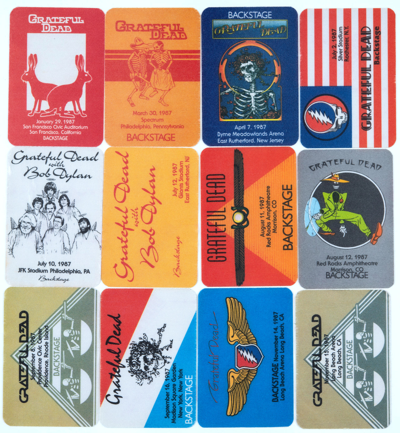 Grateful Dead Backstage Passes (1/29/1987 - 11/29/1987) from Dan Healy