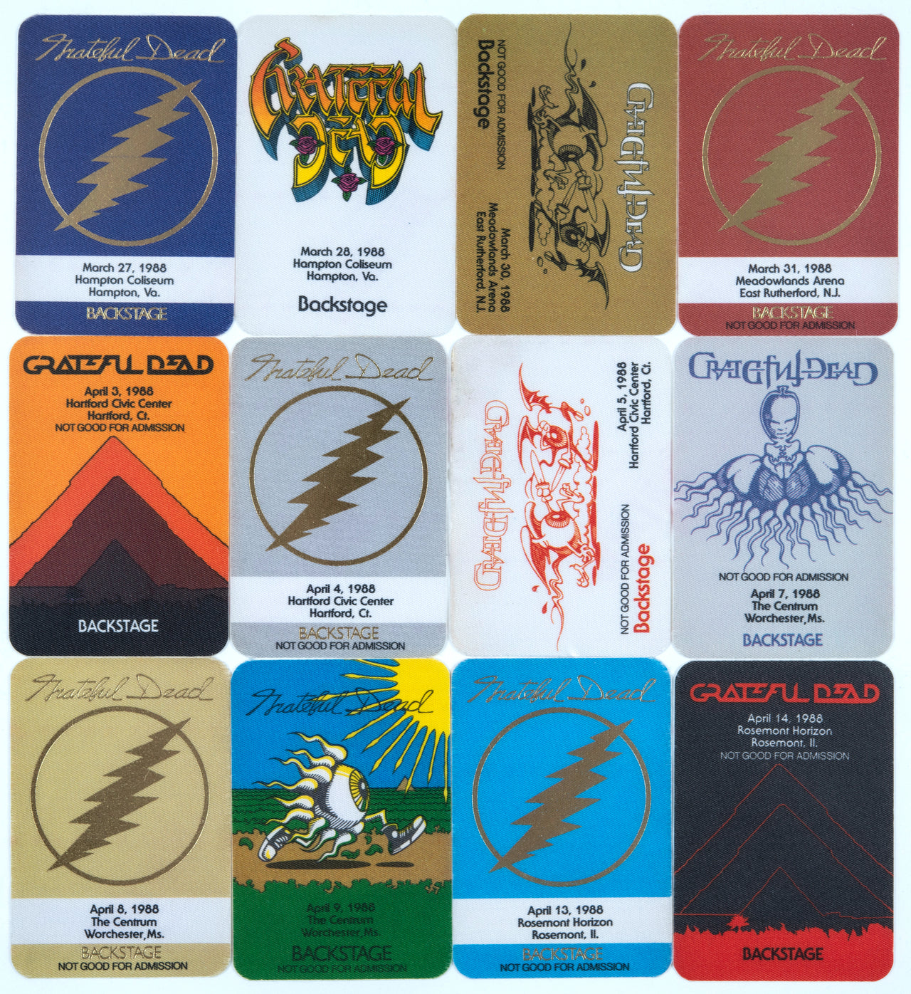 Grateful Dead Backstage Passes (3/27/1988 - 4/14/1988) from Dan Healy