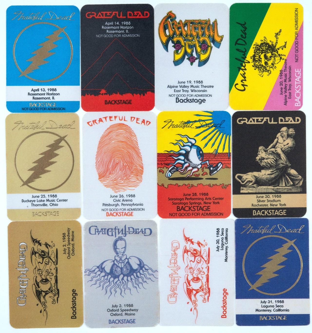 Grateful Dead Backstage Passes (4/13/1988 - 7/31/1988) from Dan Healy