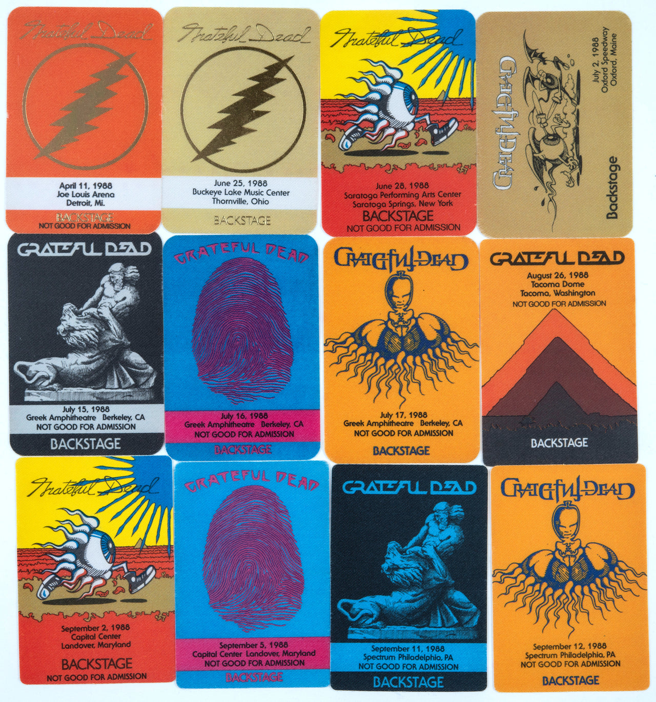 Grateful Dead Backstage Passes (4/11/1988 - 9/12/1988) from Dan Healy