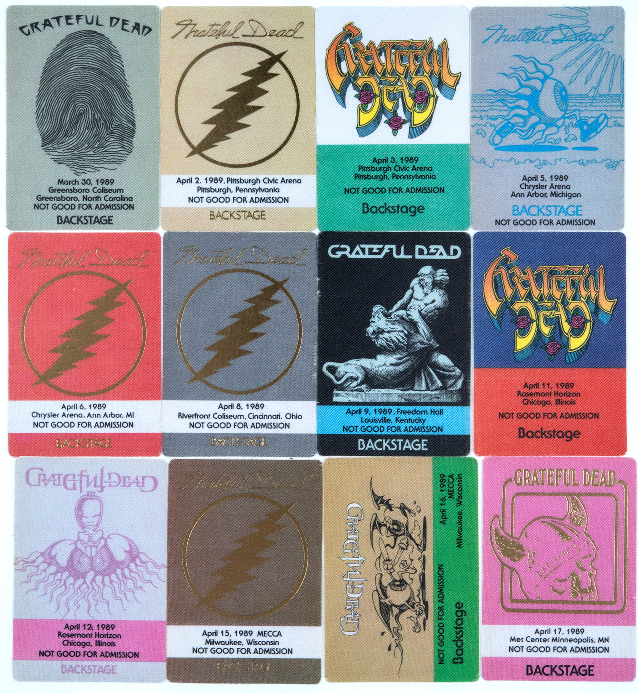 Grateful Dead Backstage Passes (3/30/1989 - 4/17/1989) from Dan Healy