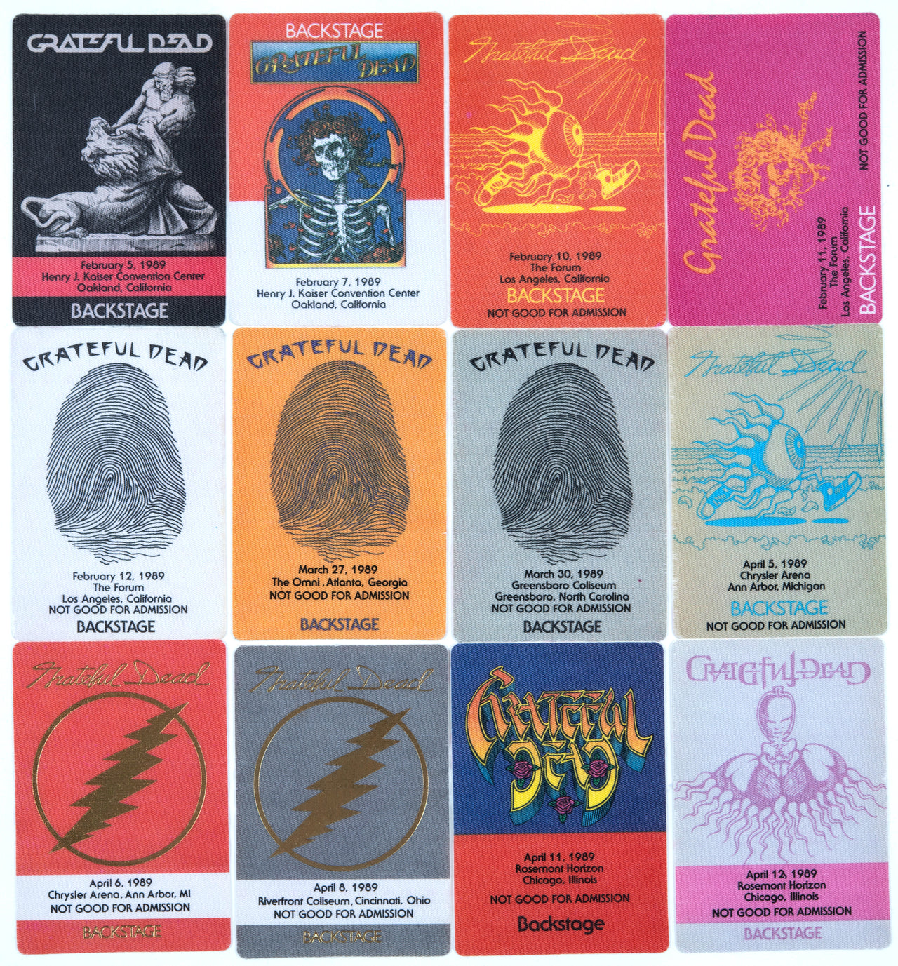 Grateful Dead Backstage Passes (2/5/1989 - 4/12/1989) from Dan Healy