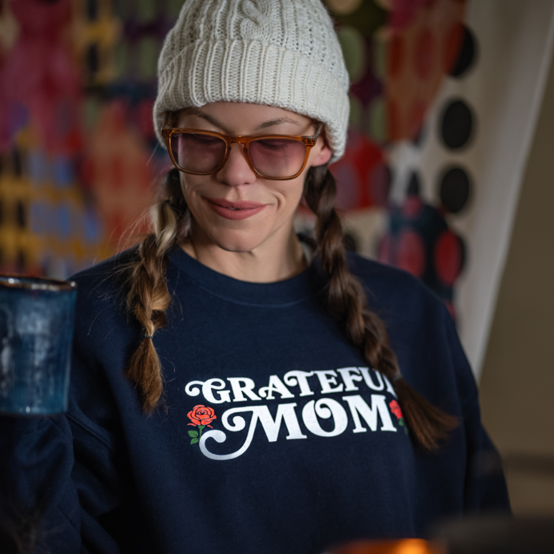 Grateful Mom Crewneck Sweatshirt by The Rock and Roll Playhouse