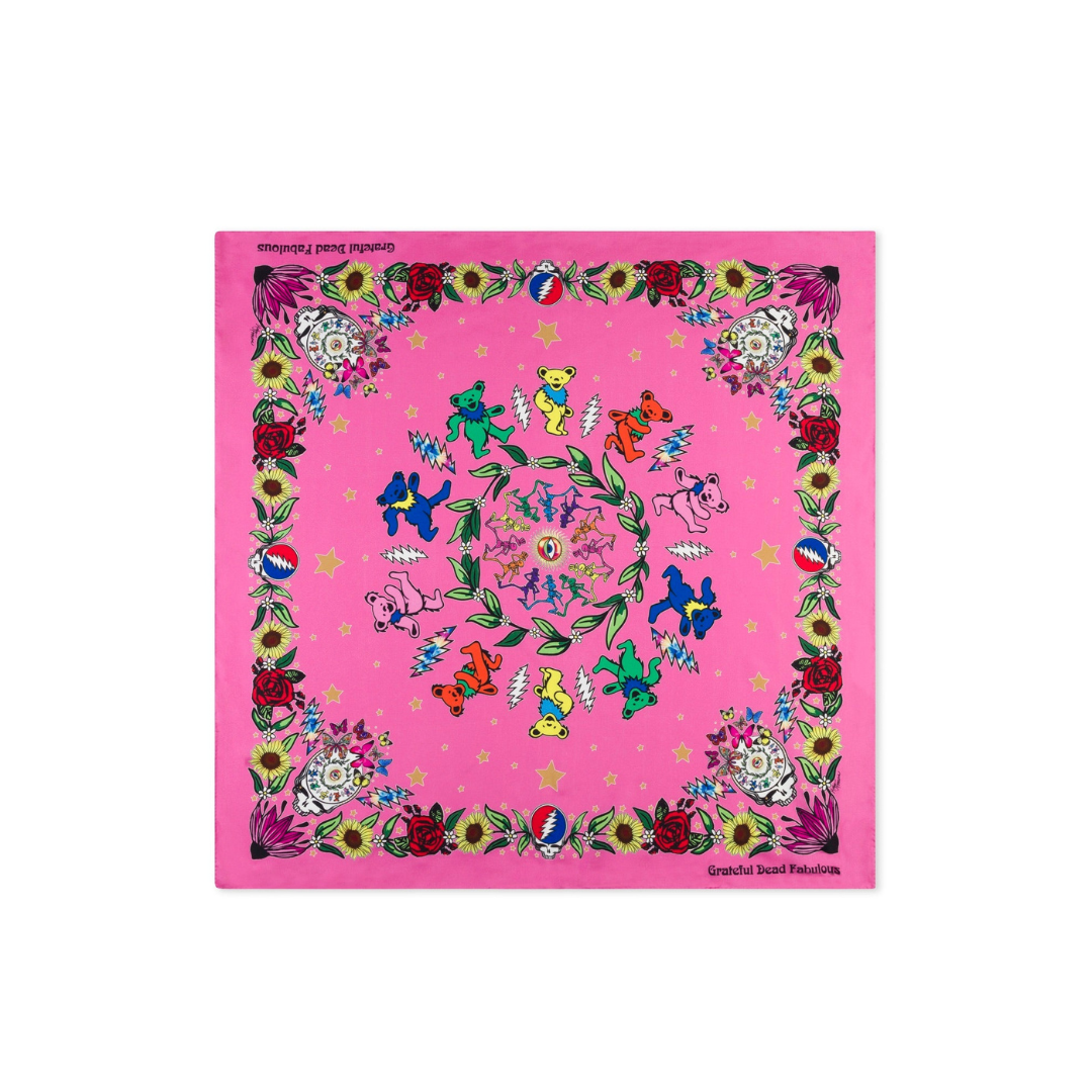 Grateful Dead Floral Silk Scarf - Pink