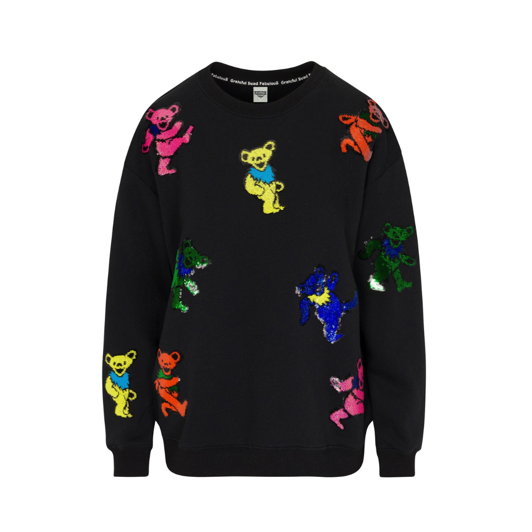 Grateful Dead Dancing Bears Sequin Relaxed Sweatshirt - Black