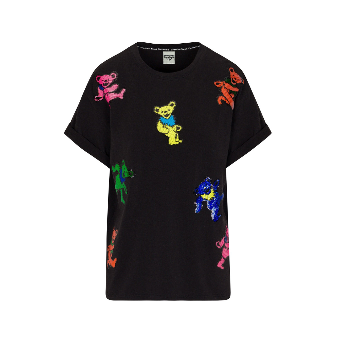 Grateful Dead Dancing Bears Sequin Relaxed T-Shirt - Black