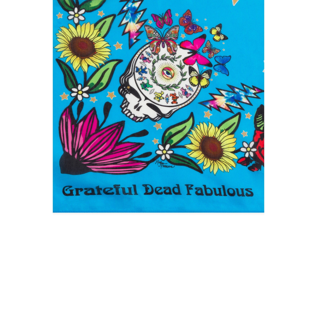 Grateful Dead Floral Large Cotton/Silk Scarf - Turquoise