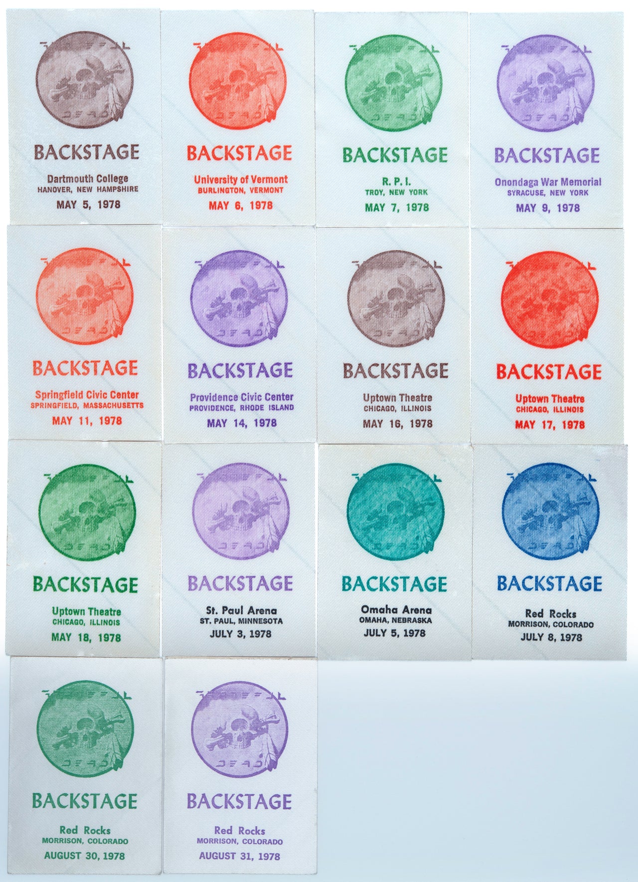 Grateful Dead Backstage Passes (5/5/1978 - 8/31/1978) from Dan Healy