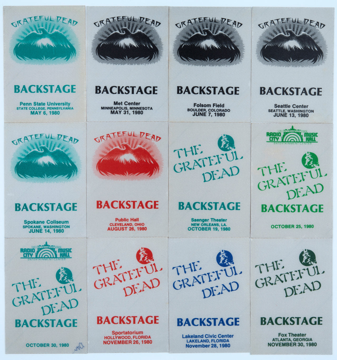 Grateful Dead Backstage Passes (5/6/1980 - 11/30/1980) from Dan Healy