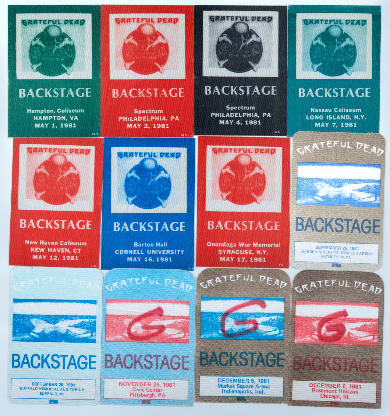 Grateful Dead Backstage Passes (5/1/1981 - 12/6/1981) from Dan Healy