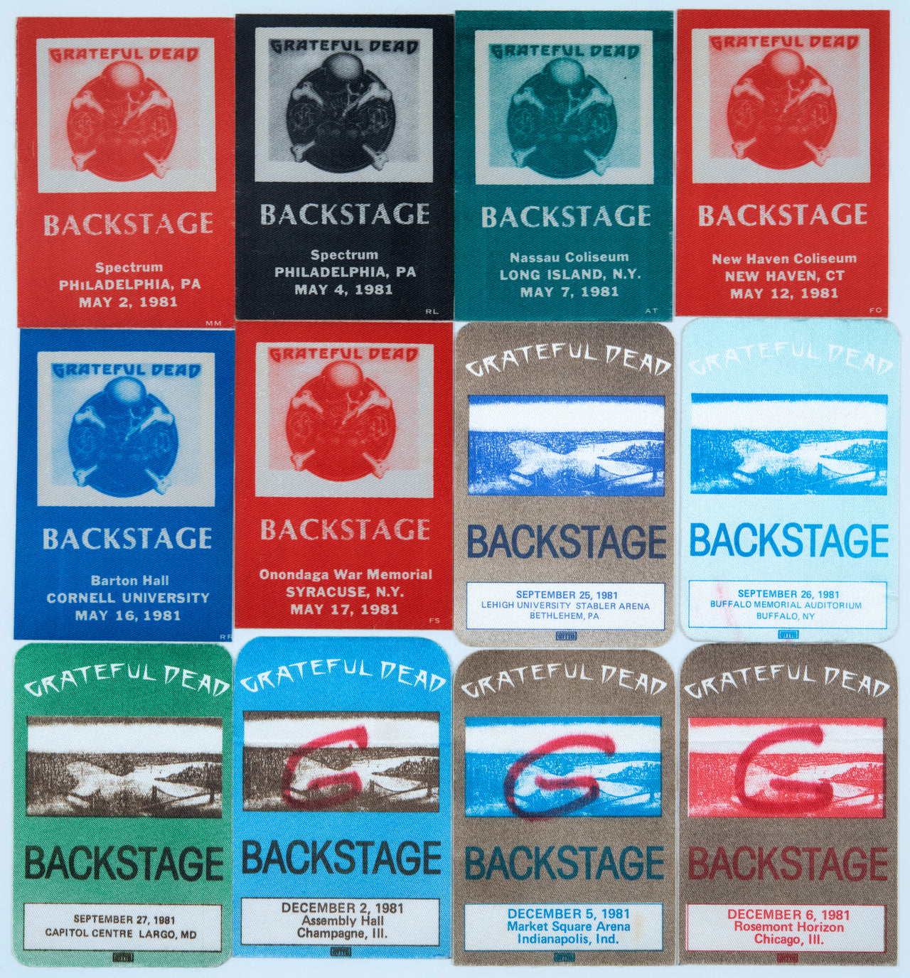 Grateful Dead Backstage Passes (5/2/1981 - 12/6/1981) from Dan Healy