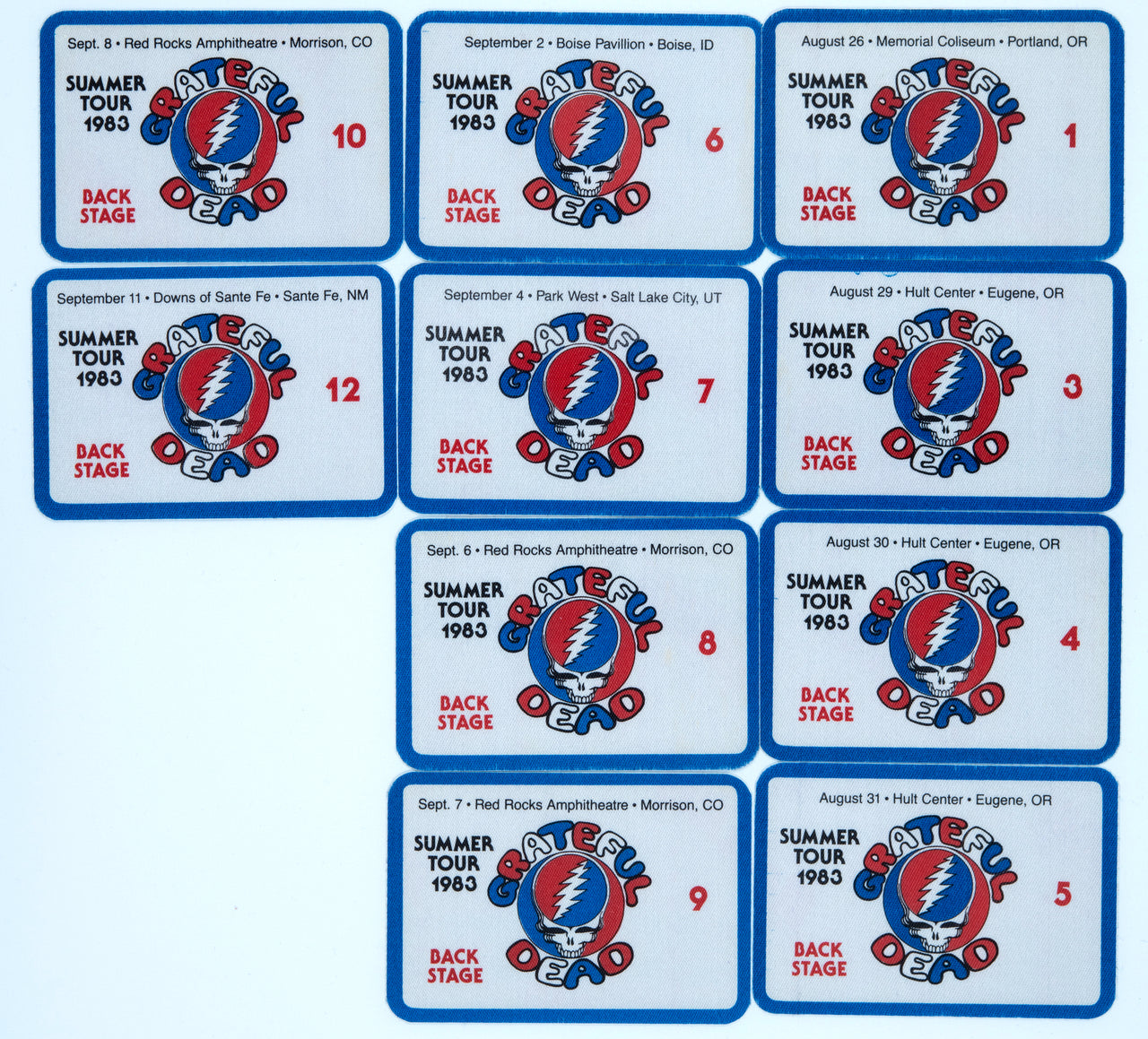 Grateful Dead Backstage Passes (8/26/1983 - 9/11/1983) from Dan Healy