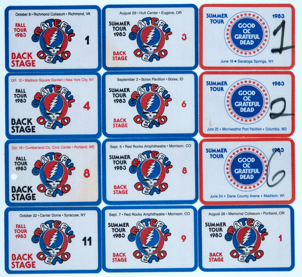 Grateful Dead Backstage Passes (6/24/1983 - 10/22/1983) from Dan Healy (1)
