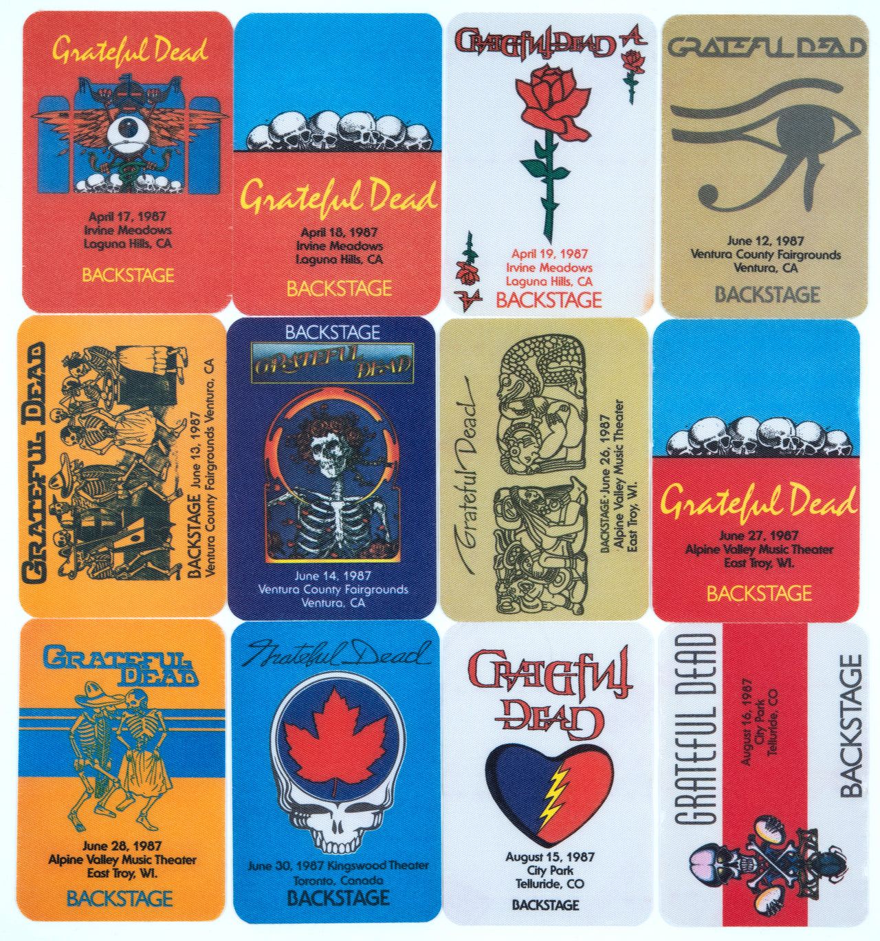 Grateful Dead Backstage Passes (4/17/1987 - 8/16/1987) from Dan Healy
