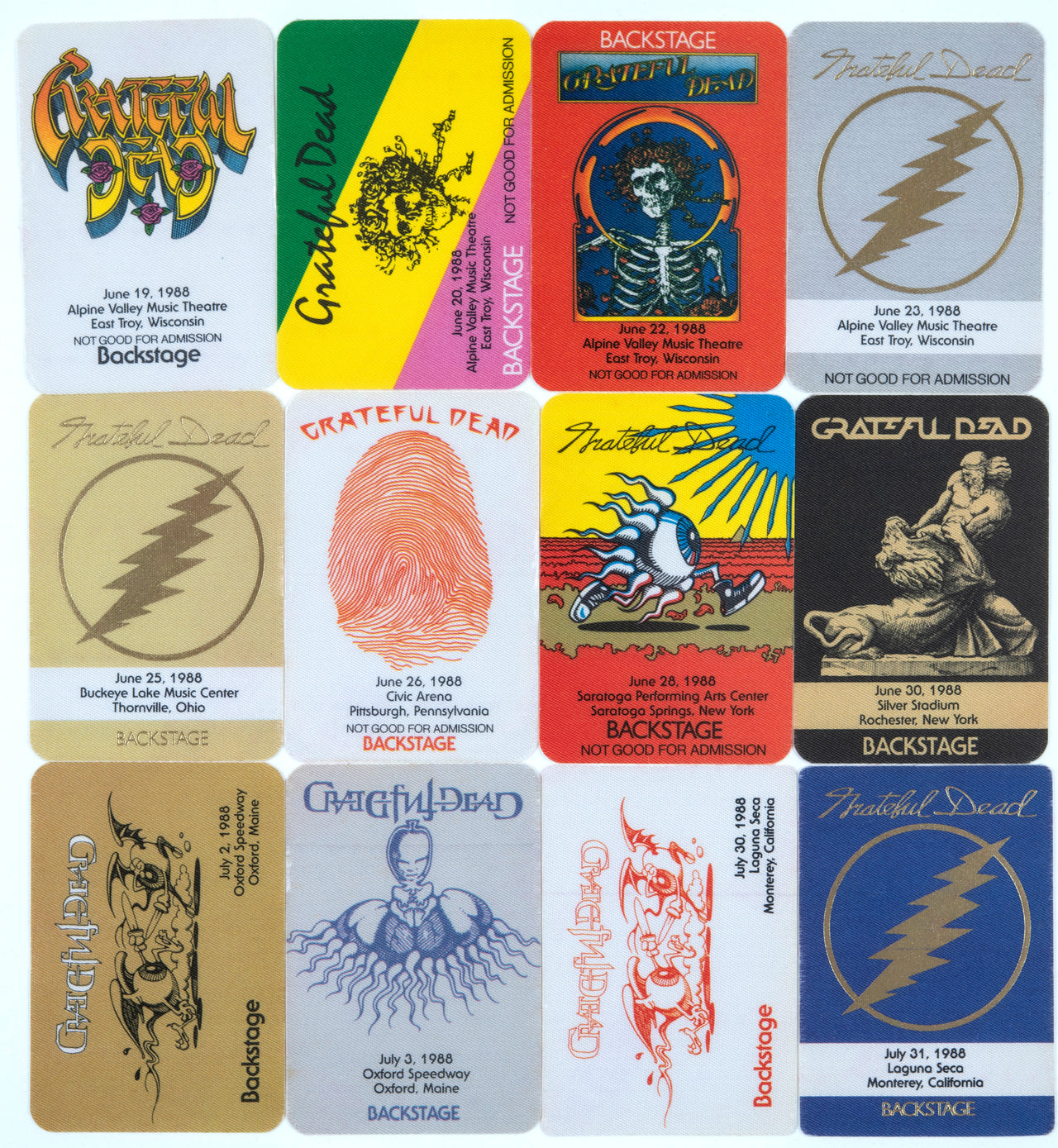 Grateful Dead Backstage Passes (6/19/1988 - 7/31/1988) from Dan Healy