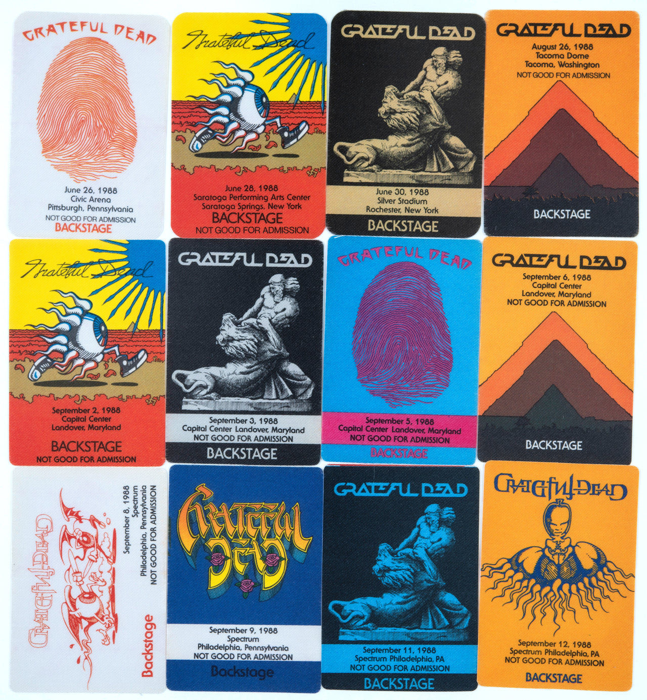 Grateful Dead Backstage Passes (6/26/1988 - 9/12/1988) from Dan Healy
