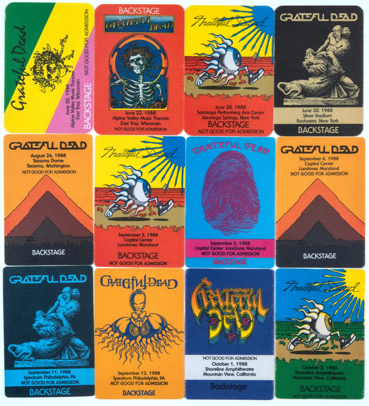 Grateful Dead Backstage Passes (6/20/1988 - 10/2/1988) from Dan Healy