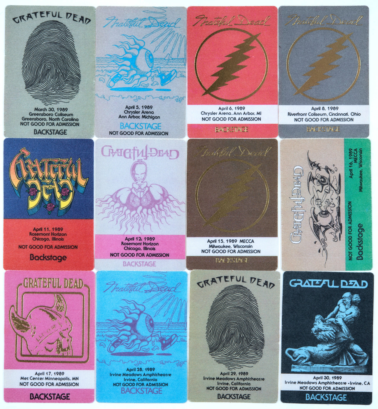 Grateful Dead Backstage Passes (3/30/1989 - 4/30/1989) from Dan Healy