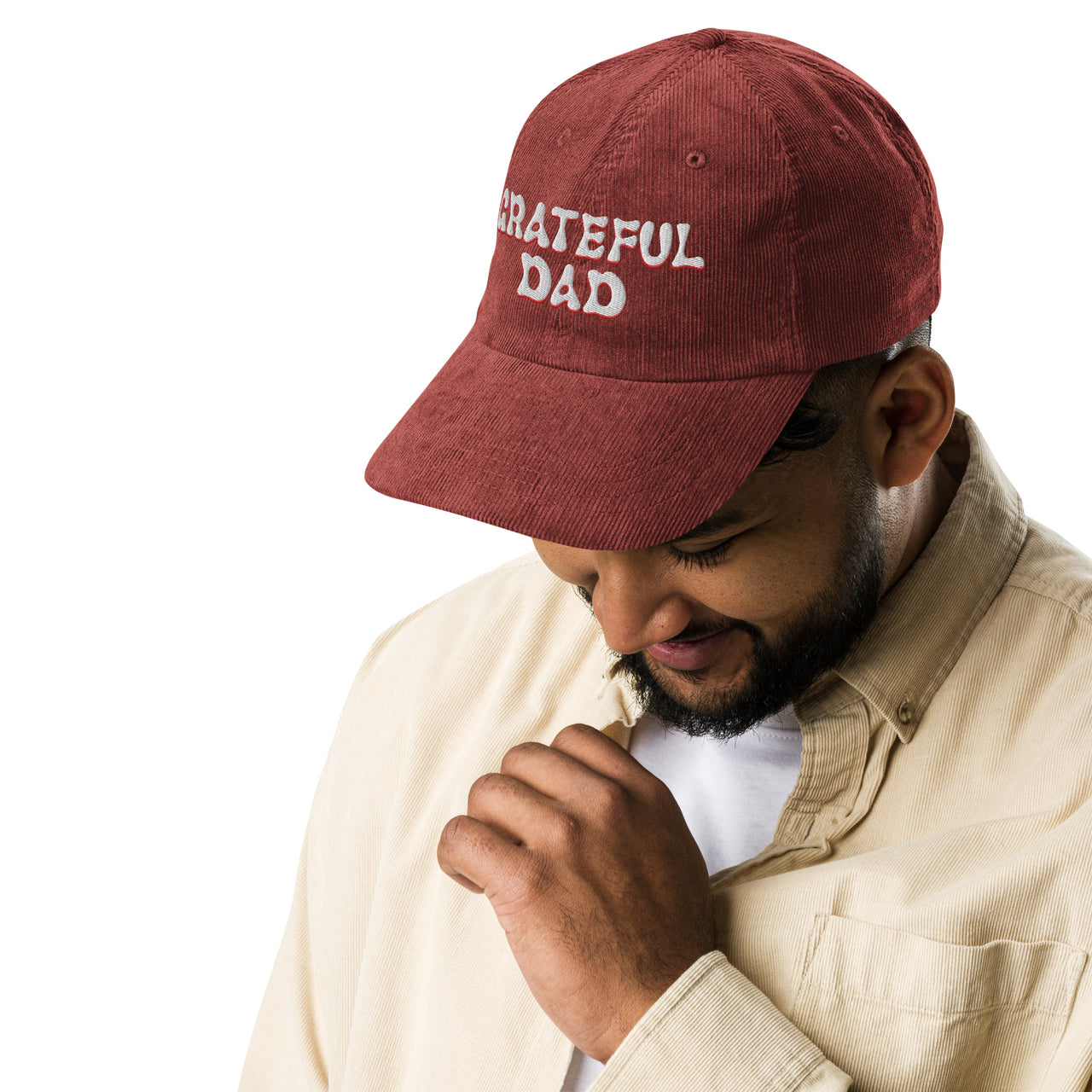 Grateful Dad - Embroidered Burgundy Corduroy Hat